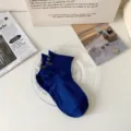 Dark blue short ankle socks for women, minimalist daily casual breathable cotton socks. - One Size / Sapphire Blue