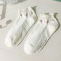 White ruffles sweet socks cute floral short boat socks Japanese style student hosiery - One Size / Three Flowers