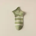 Green striped short socks for women, cute Japanese style daily casual ankle socks variant. - One Size / Green