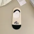 Women shallow mouth invisible socks cute cartoon jacquard anti slip silicone boat socks casual - 3045 Black Triangle Portrait
