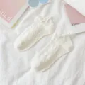 Japanese style sweet white ruffle cuff heart pattern short socks variant for summer - One Size / White