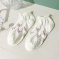 Japanese style women sweet lace ruffle short socks with cute pink bowknot design, summer thin socks. - One Size / Multiple Bows