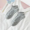 Grey ruffled short socks for women, cute Japanese style heart pattern ankle socks, summer thin style - One Size / Gray