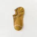 Mustard yellow Japanese style low-cut cotton boat socks with white stripe details for women summer. - One Size / Yellow