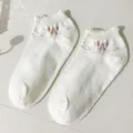 White Japanese JK style short socks, pink bow embroidery, breathable mesh for women. - One Size / Big Bow White