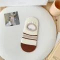 Beige striped low-cut invisible socks for women, anti-slip silicone cotton casual socks. - 3044 Horizontal Stripes