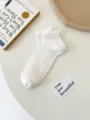 White ruffle ankle socks for women, Japanese style cute short thin summer socks with stripes. - One Size / Cable Knit Off-White
