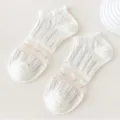 White sheer lace short socks for women, cute Japanese JK style thin summer ankle socks. - One Size / Vertical Stripe Multiple Bows