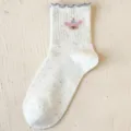 Japanese sweet ruffled speckled yarn cartoon bear women socks, breathable mesh student socks. - Blue Sock Cuffs