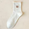 Cute women socks with bear pattern, colorful speckle yarn and ruffle cuff, spring style. - Beige Cuffs