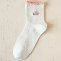 Cute cartoon women sock with colorful specks and ruffle lace trim, sweet Japanese style variant. - Pink Opening