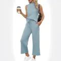 Modieuze dames zomer tweedelig set mouwloze top en wijde broek lichtblauw casual outfit - S / Top en Broek / Meerblauw