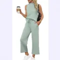 Dames mouwloze top en wijde broek zomer tweedelig setje casual modieuze outfit - S / Top en Broek / Bleekgroen