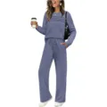 Chique dames lounge set met lange mouwen crewneck top en wijde broek voor casual mode. - S / Set / Marineblauw