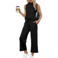 Vrouwen zomer casual mouwloze top en hoge taille brede broek tweedelig set. - S / Top en Broek / Zwart