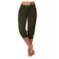 Pantalon de survêtement capri décontracté en tricot pour femme avec taille élastique. - M / Bas / Vert