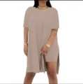 Casual effen losse ronde hals korte mouw top en korte broek tweedelig set voor de zomer. - S / Top en Broek / Abrikoos