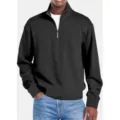 Heren Zwarte Geribbelde Korte Rits Trui Casual Lange Mouw Comfortabele Dagelijkse Kleding - S / Tops / Zwart