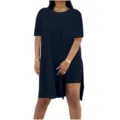 Casual effen losse ronde hals korte mouw top en korte broek tweedelig setje voor zomer - S / Top en Broek / Marineblauw