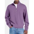 Felpa Uomo Viola Maniche Lunghe Mezza Zip Collo Alto Pullover Costine Modello Variante - Taglia S / Top / Viola