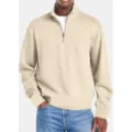 Heren casual kaki geribbelde kwart-zip lange mouw pullover trui voor de herfst dagelijks - S / Tops / Abrikoos