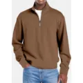 Maglione marrone da uomo in maglia a coste con mezza zip, pullover casual a maniche lunghe. - Taglia S / Top / Grigio