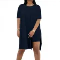 Casual two-piece set variant in solid navy blue with short sleeves and comfortable loose fit. - S / Top And Bottom / Black