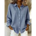 Donna camicia maniche lunghe quadri blu bianco top casual colletto risvolto moda - XS / Blu