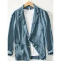 Men's casual linen-blend blazer jacket with white t-shirt inner, stylish solid color outerwear top. - S / Aqua