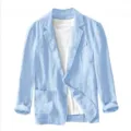 Blazer casual de lino para hombre azul claro chaqueta de traje con camiseta blanca superior - Azul claro