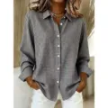 Camicia a maniche lunghe a quadri bianchi e neri da donna, colletto classico casual. - XS / Nero