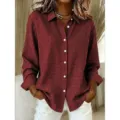 Camicia a quadri rossa e nera donna manica lunga colletto risvolto bottoni top casual - XS / Rosso scuro