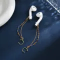 Wireless earphone anti loss chain double layer gold chain with colorful beads and ear cuffs. - Colorful Stone Style / Colorful