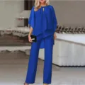 Royal blue two piece set featuring an asymmetric batwing sleeve top and wide leg pants. - S / Top And Bottom / Royal Blue