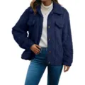 Women's Dark Blue Fleece Lapel Cardigan Long Sleeve Casual Warm Winter Coat Variant - Navy Blue