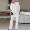 Women casual irregular batwing sleeve two piece set white variant fashion outfit - S / Top And Bottom / White