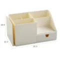 White desktop storage box with multiple drawers, compartments and retractable bookends. - Small (21.3-29x12.3x10.6cm) / Beige