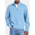 Heren lichtblauwe trui met halve rits en lange mouwen in geribbelde casual gebreide stijl. - S / Tops / Lichtblauw