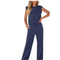 Effen kleur mouwloze top hoge taille wijde pijpen broek casual tweedelig set voor dames - S / Top en Broek / Marineblauw
