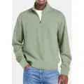 Felpa Casual a Manica Lunga con Mezza Zip Costine Verde Salvia per Uomo Autunno - Taglia S / Top / Verde chiaro