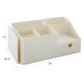 White plastic desktop organizer with drawer and telescopic bookend for office and dorm. - Large (28-39.2x15.6x12cm) / Beige