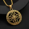 Detailed close-up of retro gold-tone alloy pendant necklace with classic geometric totem design. - 60CM Matching Chain / Gold