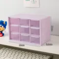 Pink 9-grid desktop storage box with clear drawers for cute office and school stationery. - Purple