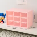 Pink 9-grid desktop storage box featuring clear drawers, ideal for student dorm table organization. - Pink