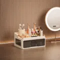 Desktop Cosmetic Storage Box With Large Drawer And Compartments Beige Makeup Organizer Shelf - 1 Tier (1 Large Drawer + Compartment Layer)
