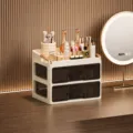 Large capacity desktop cosmetic organizer with drawers and dustproof lid for makeup storage - 2 Tiers (2 Large Drawers + Compartment Layer)