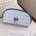 Portable blue plaid travel underwear organizer bag with cute elephant print and secure zipper. - Tiered Storage Bag / Pink Nose Elephant
