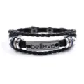 Vintage multi-layer braided black leather bracelet with inspirational metal plate for men. - Believe Style