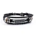Vintage multi-layer braided leather bracelet with alloy metal tag and beads for men. - WWJD Style