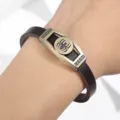 Bracciale in pelle vintage per uomo polsino lega bronzo stile punk gioielli moda - Stile Intaglio a Greca